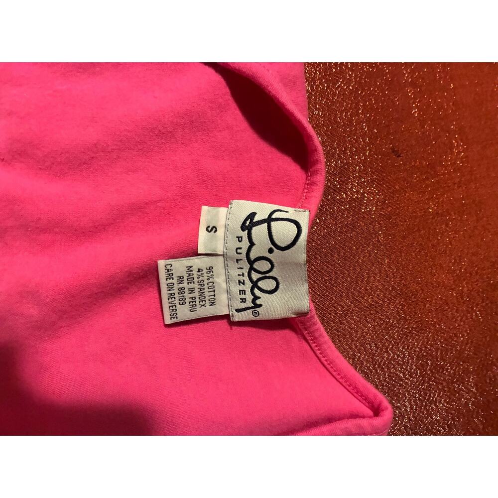 Lilly Pulitzer Top Womens S Pink Knot Front Short Sleeve Cotton Stretch Tee - Picture 3 of 3